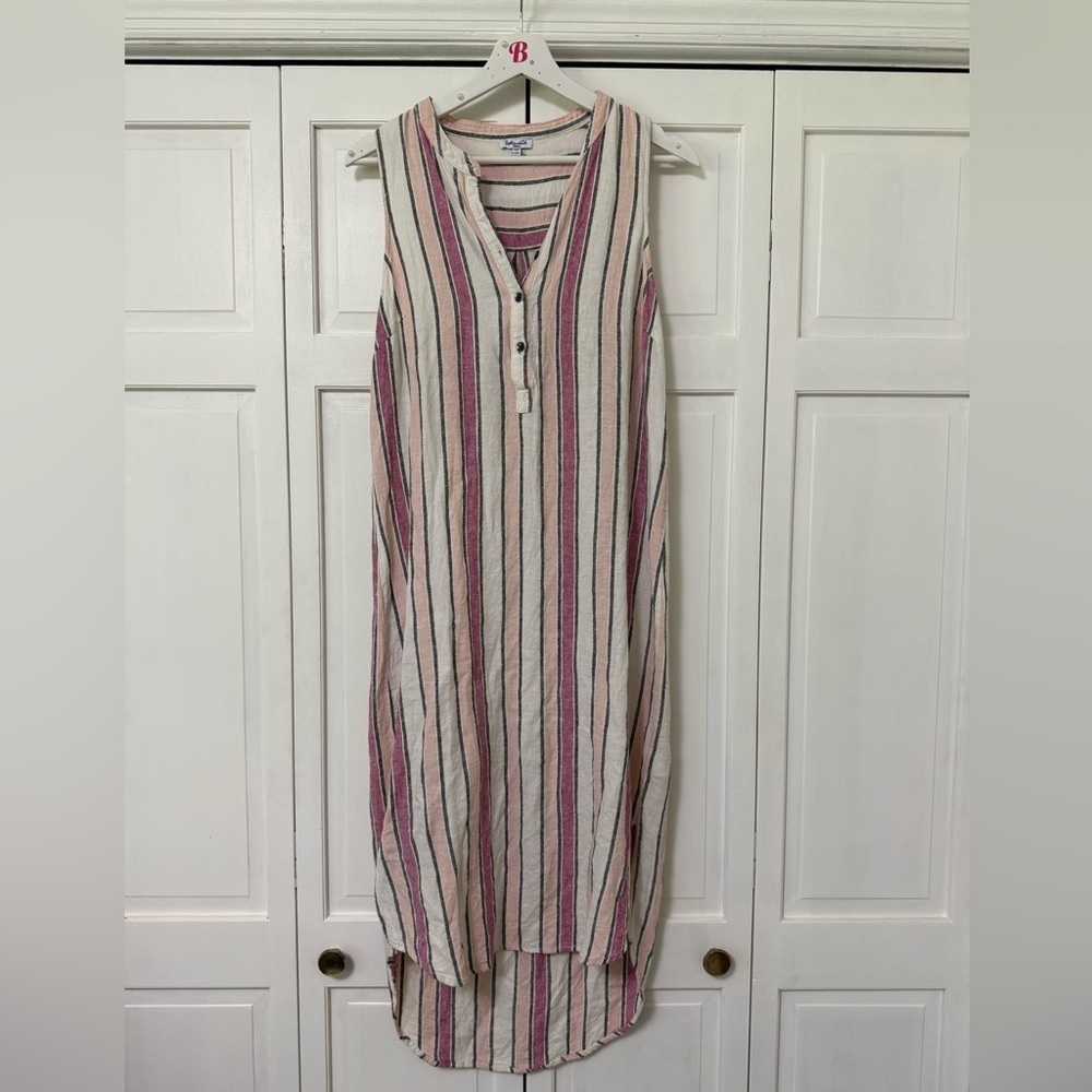 Splendid Picnic Stripe Pink Midi Linen Blend Dress Small Cottagecore Beach Boho - Picture 2 of 12
